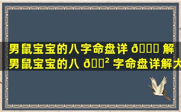 男鼠宝宝的八字命盘详 💐 解（男鼠宝宝的八 🌲 字命盘详解大全）